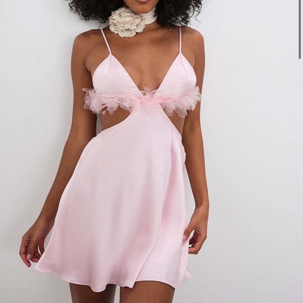 New! For Love and Lemons pink satin cutout slip dress nightie pink 15323